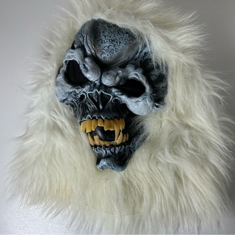 Ice Vampire Zombie Fangs Costume Mask With Fur Vintage Halloween